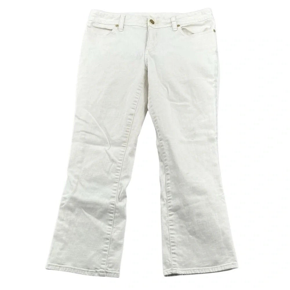 Tory Burch Jeans Womens 28 White Cropped Slim Boot Logo Pockets & Button